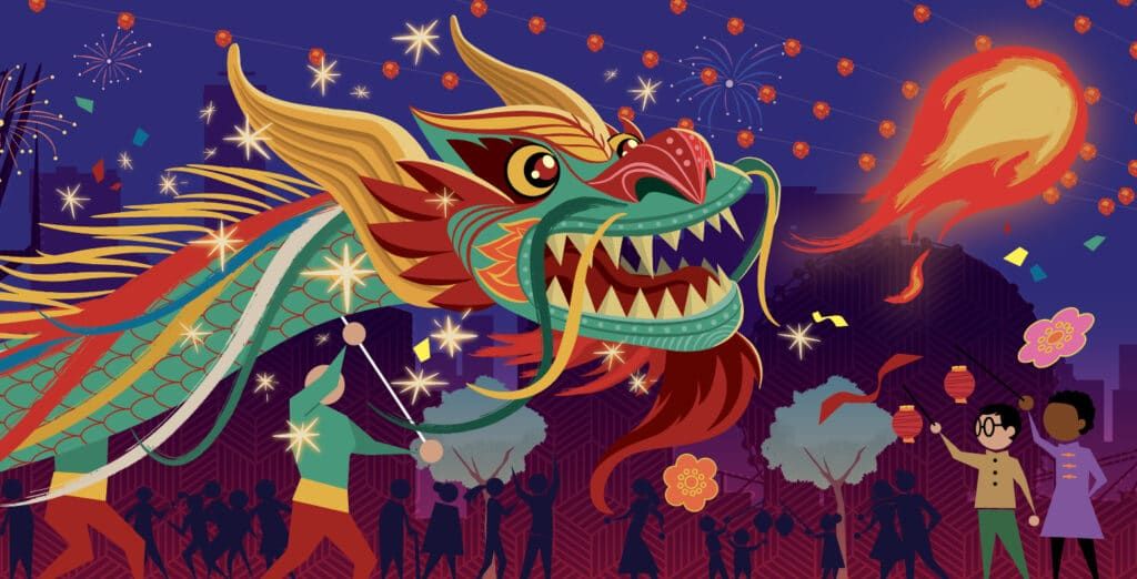 Fire Dragon Festival Mural in Vancouver, Canada - Terry Wong - Anna Goodson Illustration Agency