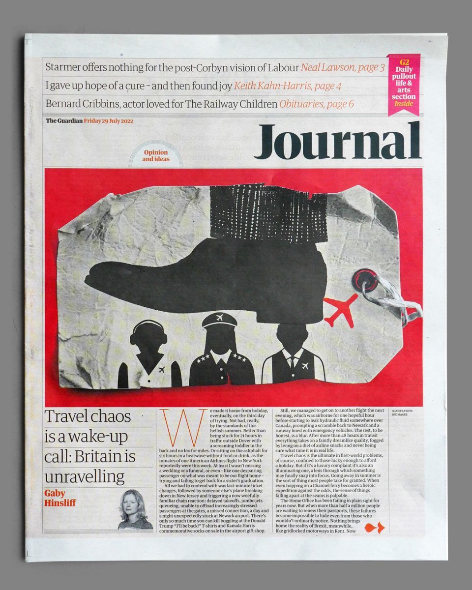 The Guardian (London) Journal cover about the current airport chaos due to a lack or workers. - Joe Magee - Anna Goodson Illustration Agency