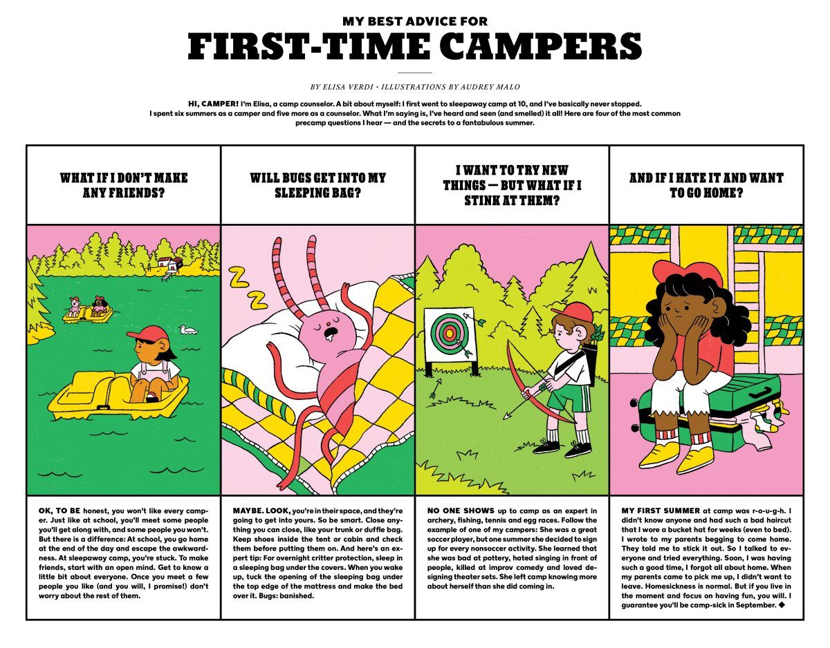 The New York Times &#8211; « My best advice for first-time campers » - Audrey Malo - Anna Goodson Illustration Agency