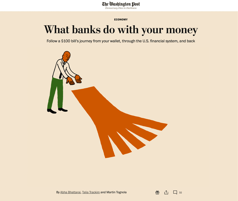 Washington Post / A U$D 100 bill journey - Martin Tognola - Anna Goodson Illustration Agency