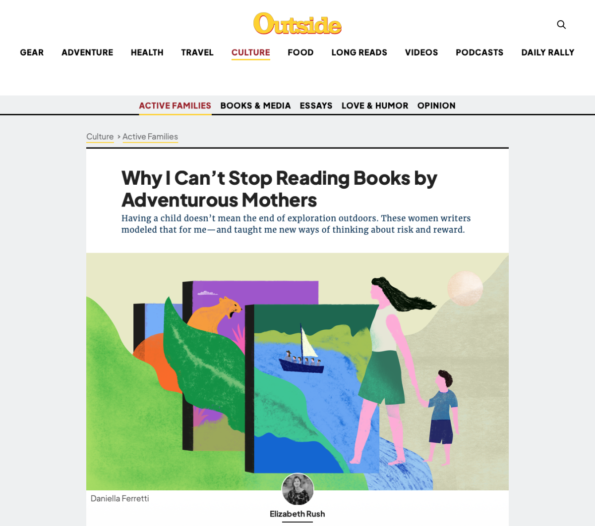 Outside Magazine / Pourquoi je ne peux pas arrêter de lire des livres de mères aventureuses - Daniella Ferretti - Anna Goodson Agence d'illustration